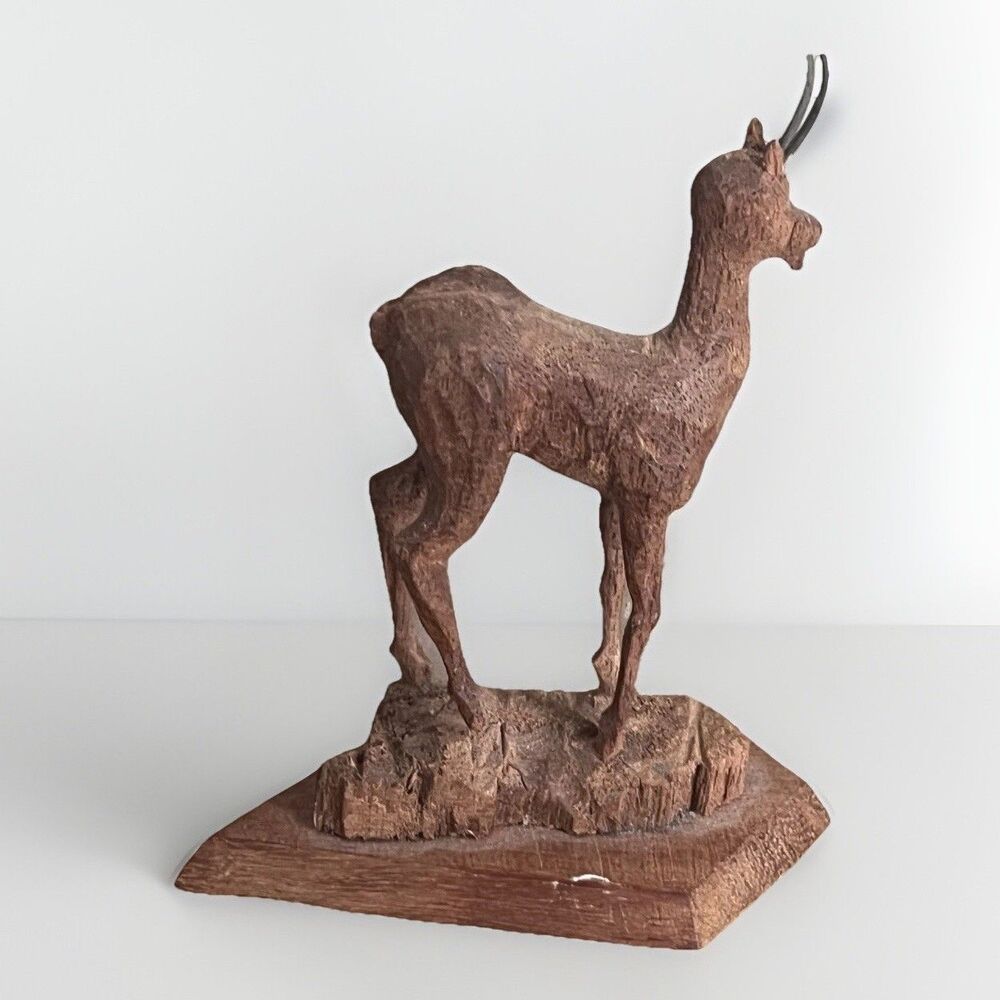 VTG Hand Carved Delicate Black Forest Goat Horns Wood Folk Figurine Signed DK - Picture 5 of 9